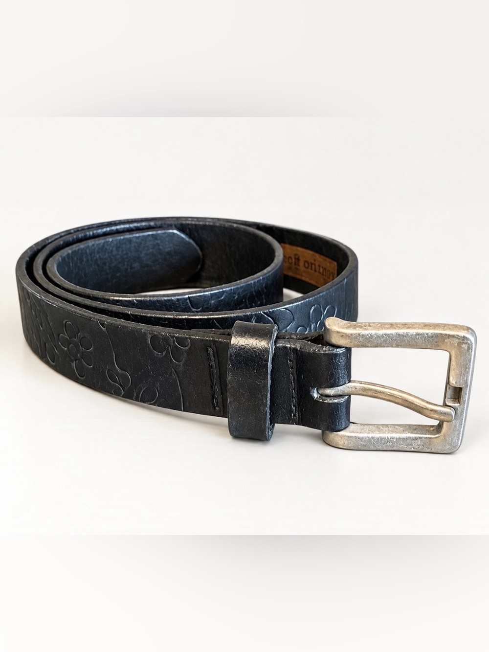 Cotton Ginny Vintage Italian Leather Embossed Floral Belt Boho Black Women’s M